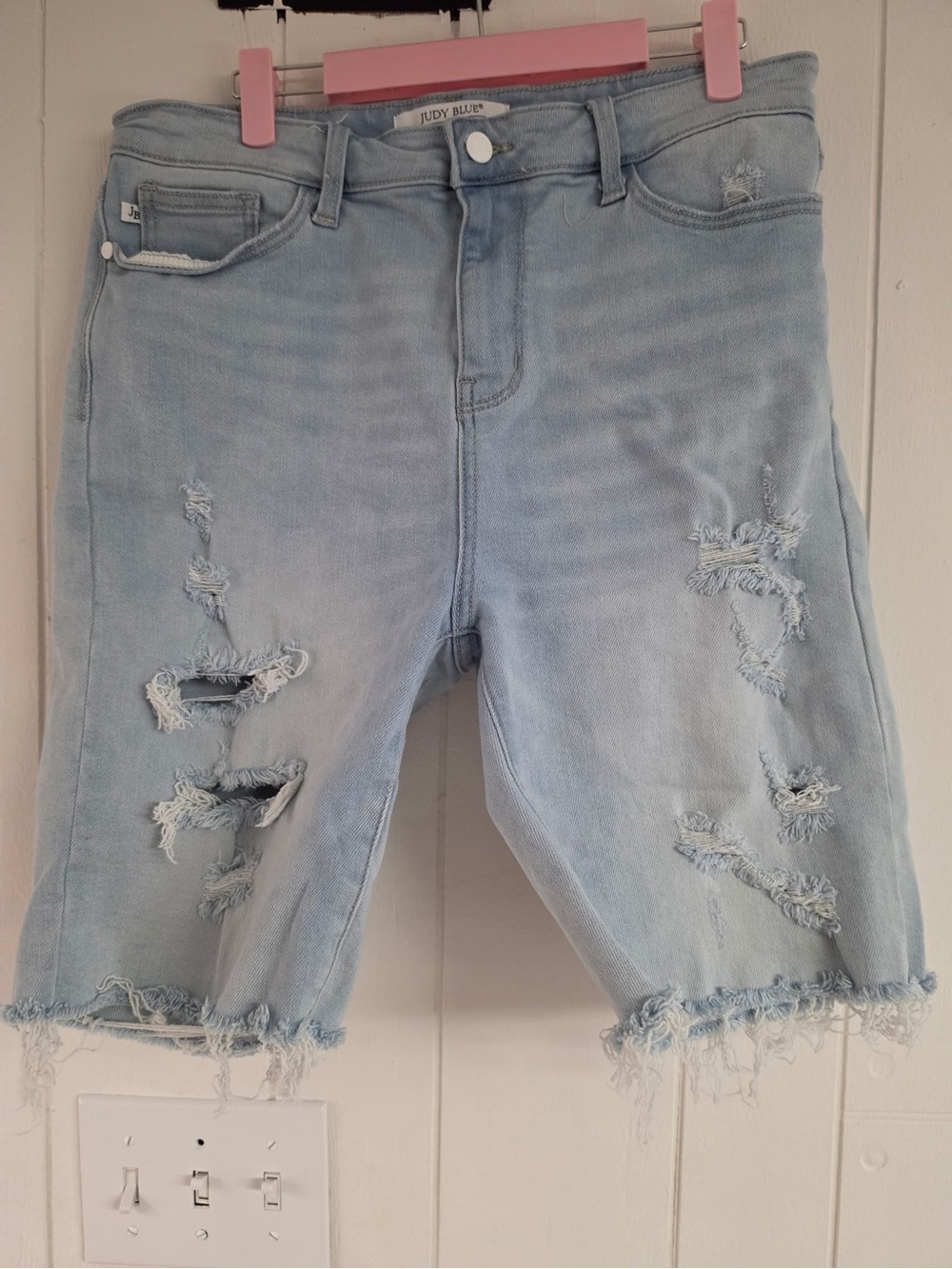 Judy Blue Light Wash Distressed Bermuda Shorts